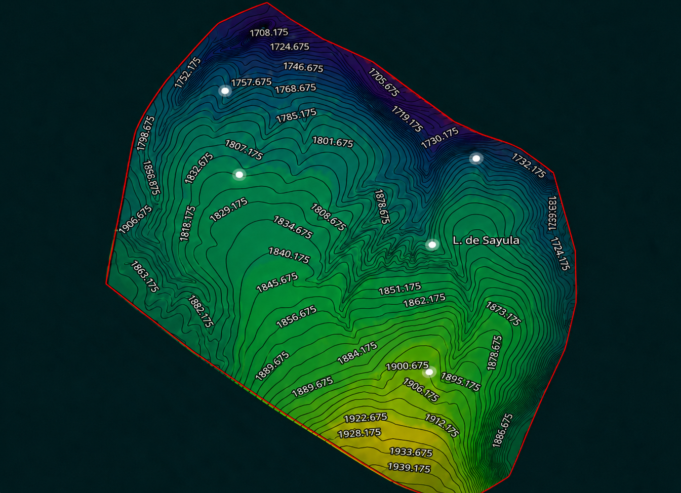 Mapa NDVI de parcela con indices vegetativos por planta