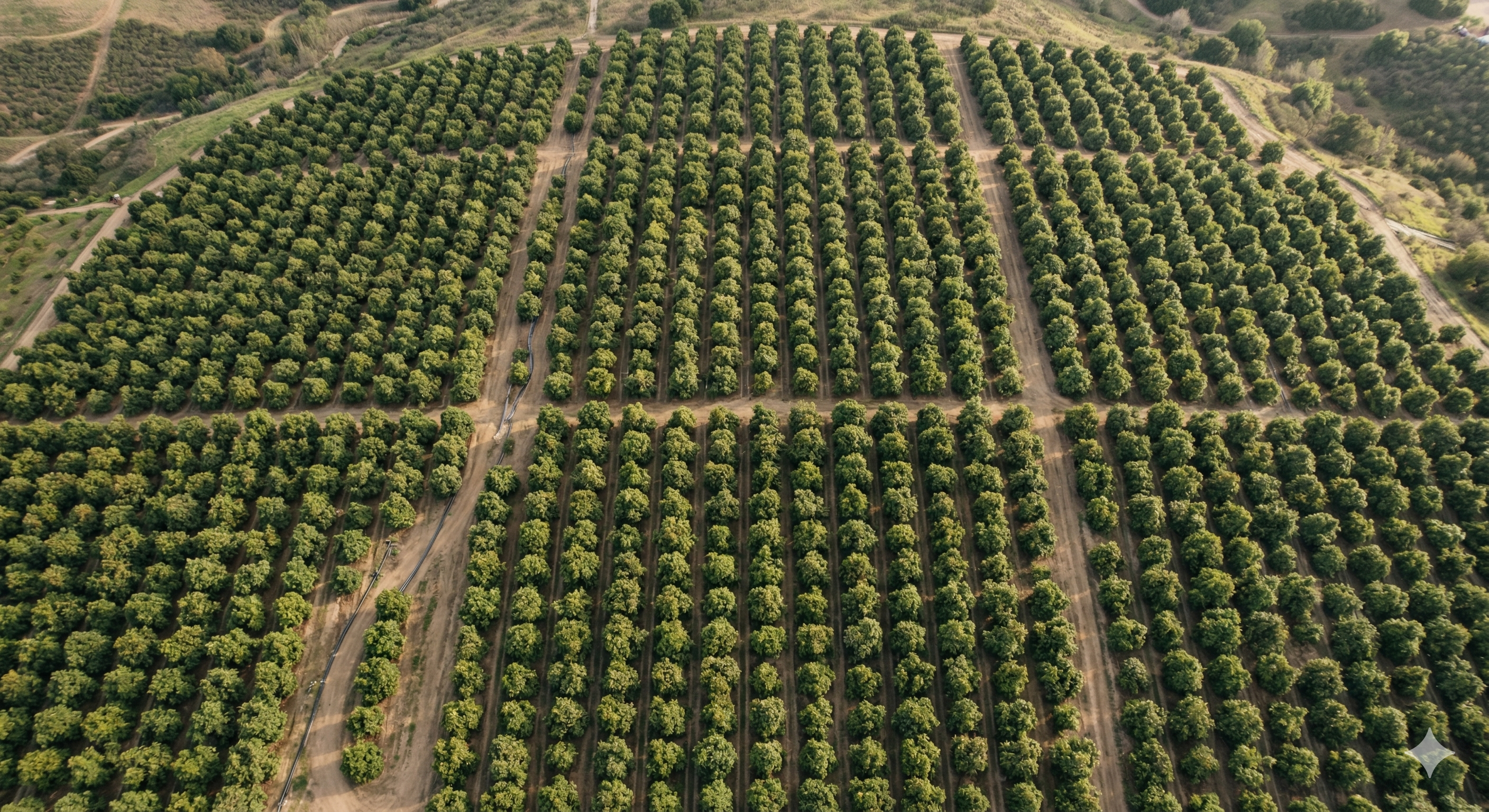 Vista aerea de cultivo de aguacate desde drone